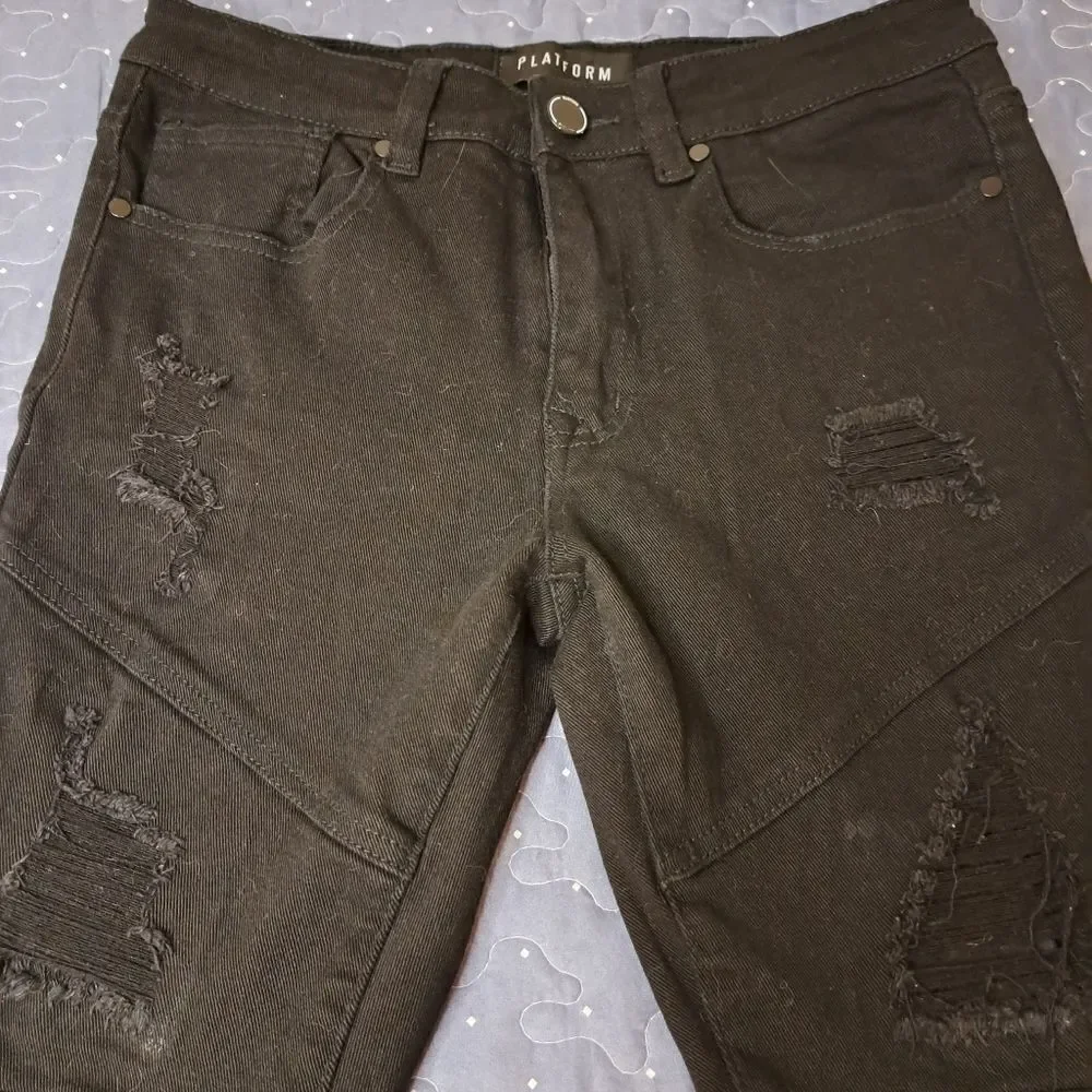 Platform black distressed pants size 32 waist